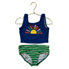 Hanna Andersson Blue Sun Graphic & Green Striped 2 Piece Swim Suit - Size 4