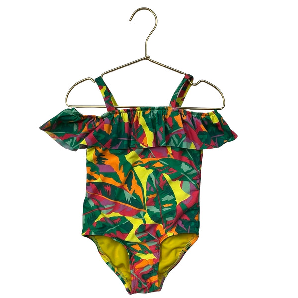 Cat & Jack Green, Yellow, Orange Tropical Leaf Print Swim Suit - Size 3T