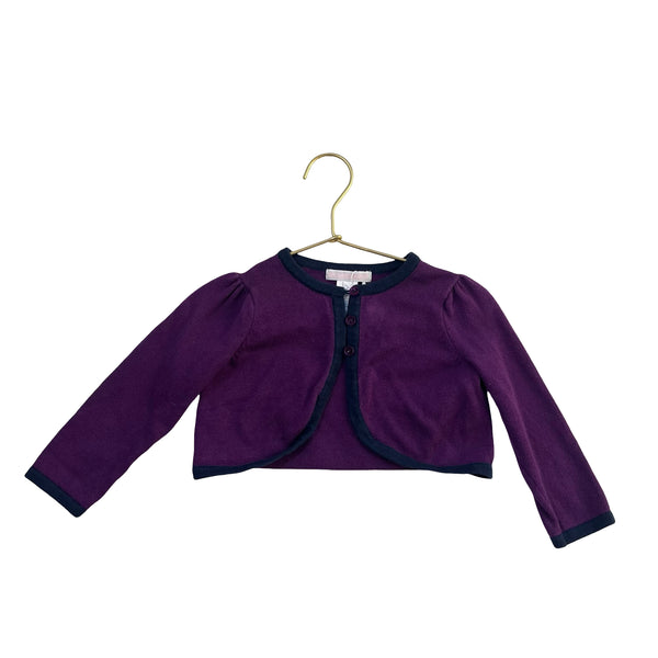Janie and Jack Purple & Navy Trim Cropped Cardigan - Size 18-24 Months