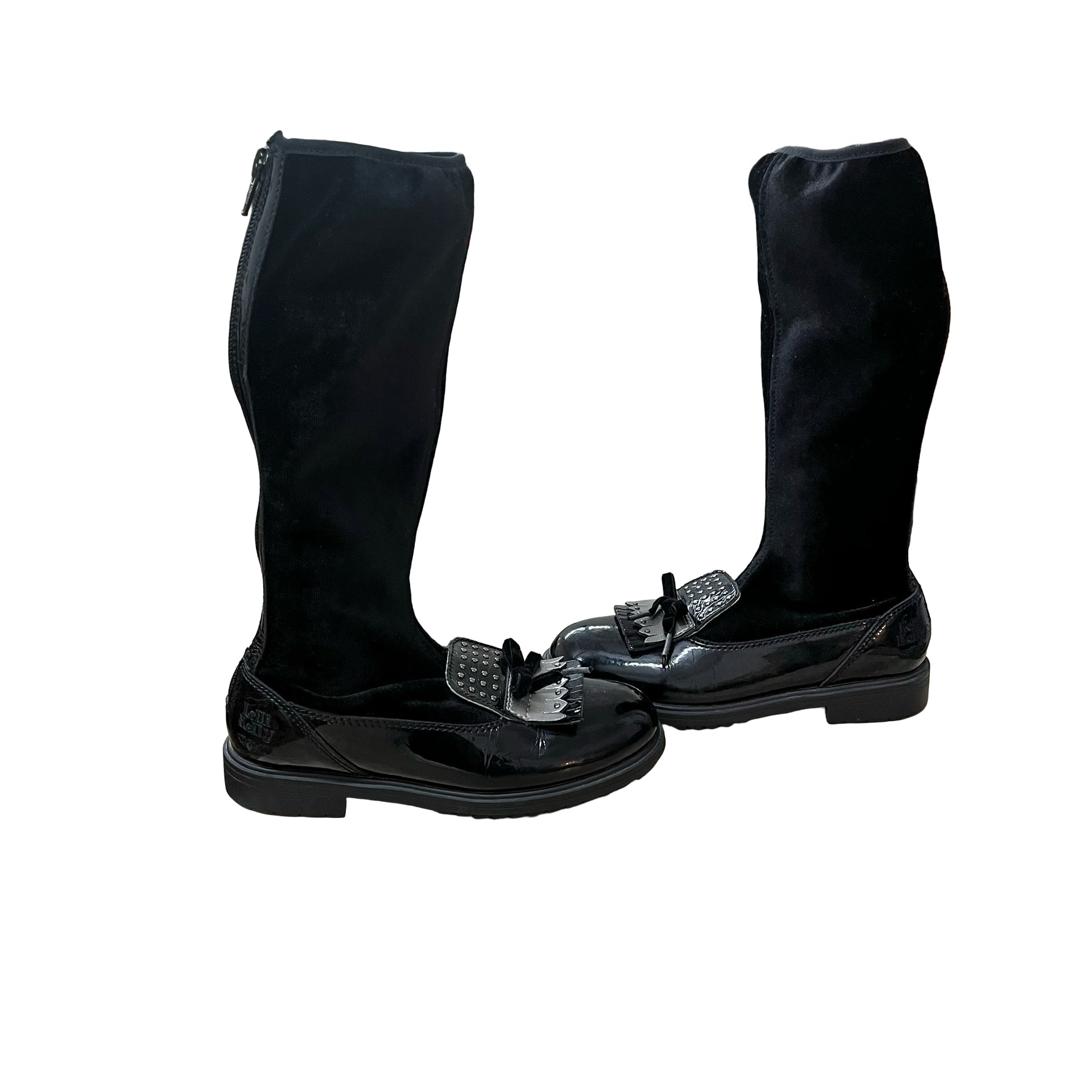 Lelli Kelly Black Velvet & Patent Leather Loafer Boots - Size 31 (13)