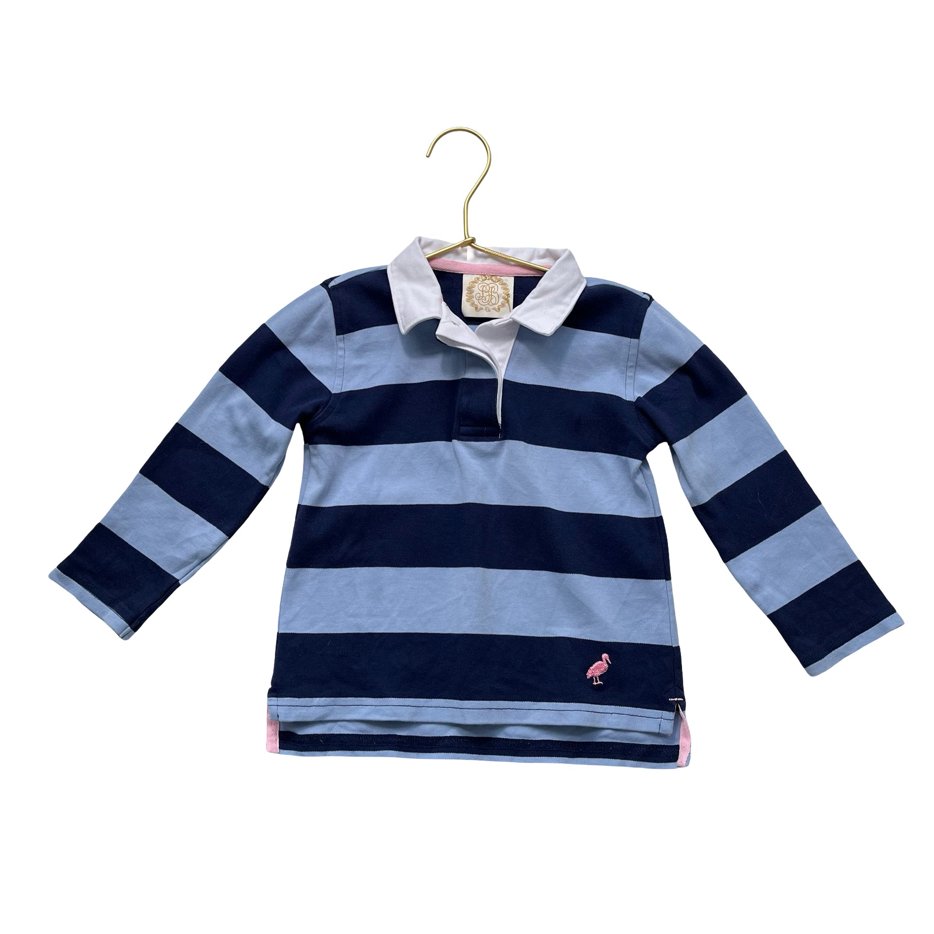 Beaufort Bonnet Co. Blue Striped & Pink Heart Rugby Shirt - Size 3T