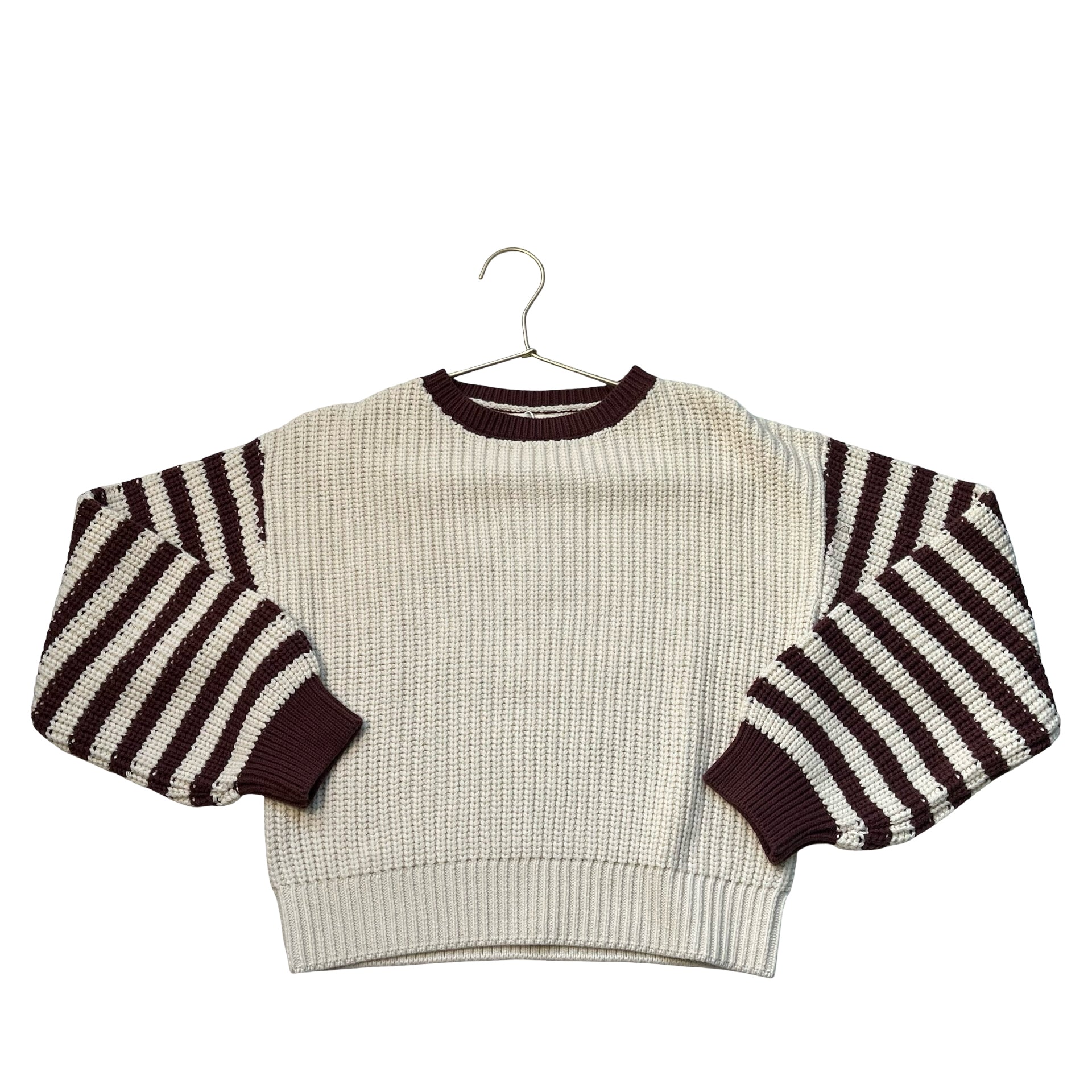 Rylee & Cru Ivory & Brown Striped Cotton Sweater - Size 8-9Y