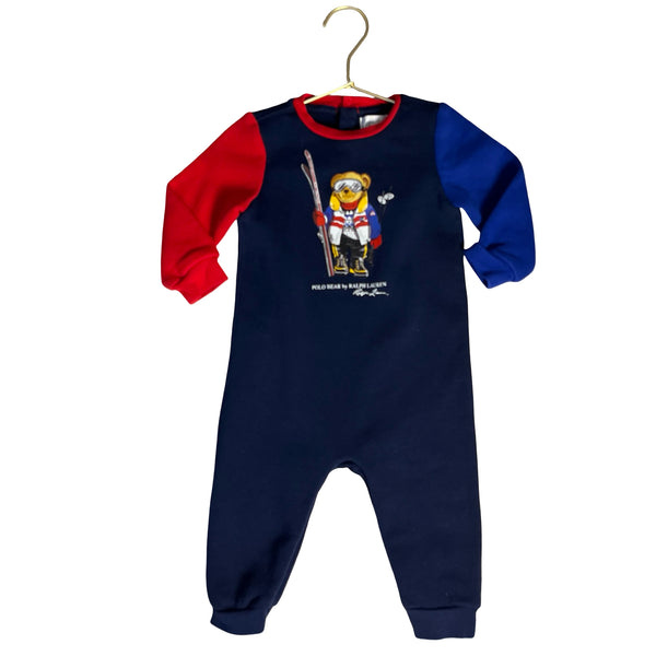 Ralph Lauren Navy Ski Polo Bear Sweatshirt One-Piece - Size 9 Mo