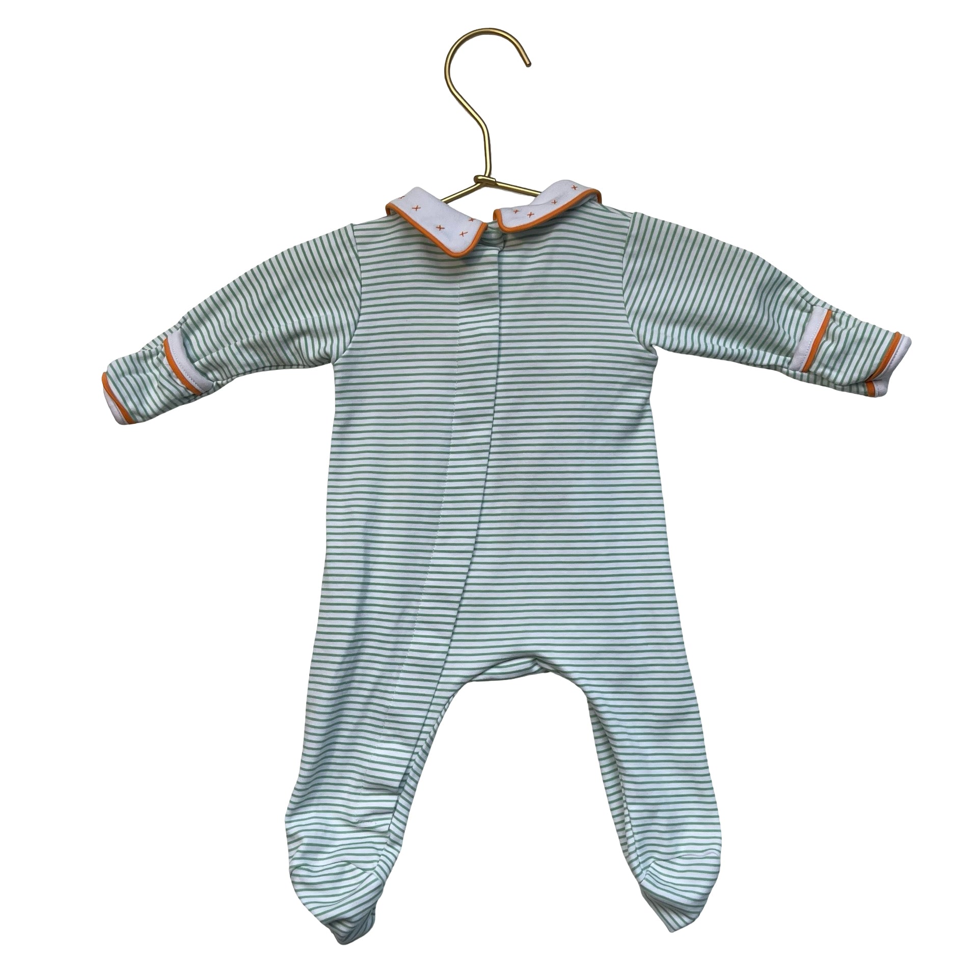 Magnolia Green Striped Smocked Pumpkin Footed One-Piece - Size NB