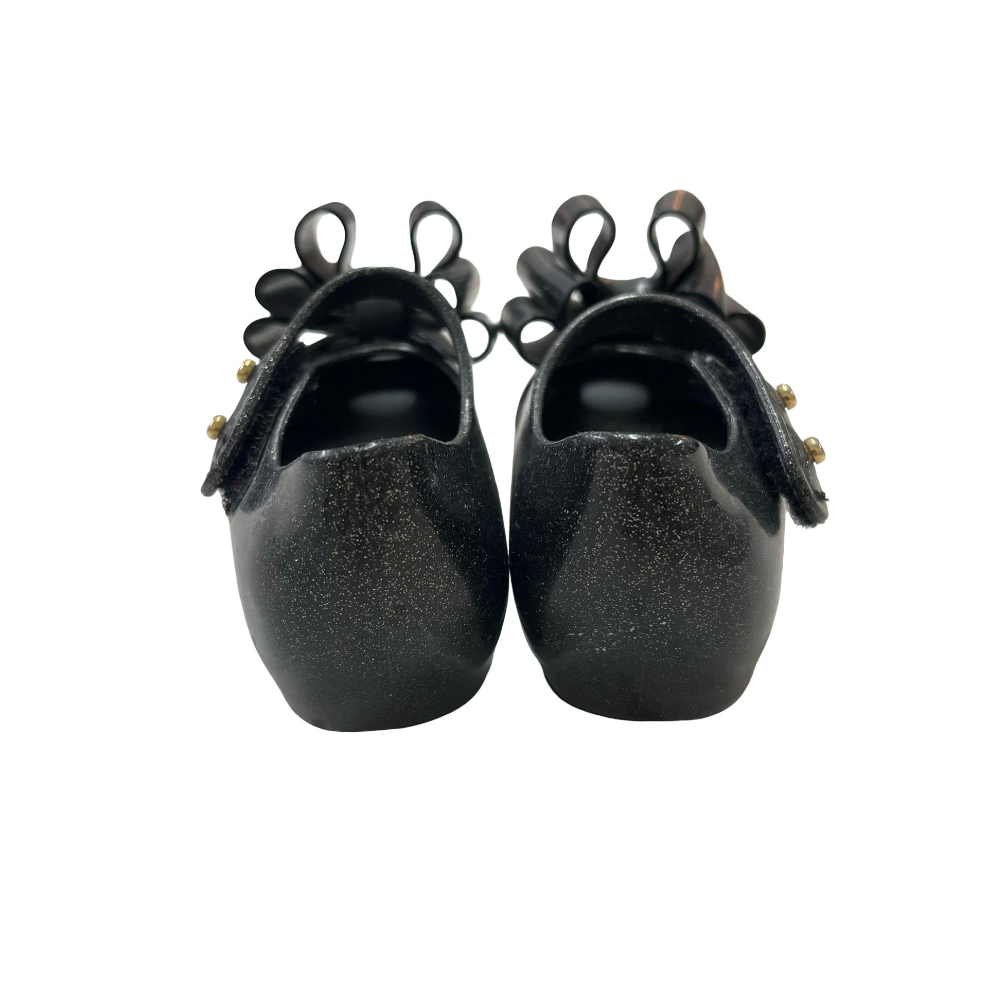 Mini Melissa Black Sparkle Bow Shoes - Size 5
