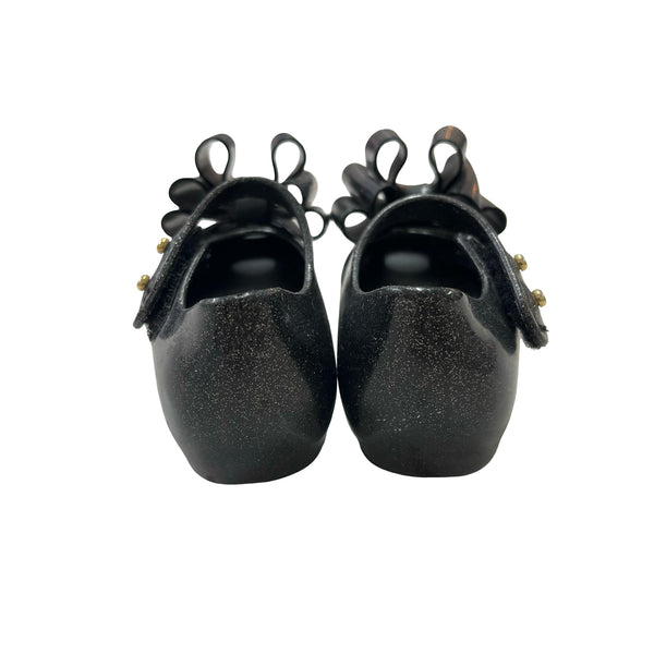 Mini Melissa Black Sparkle Bow Shoes - Size 5