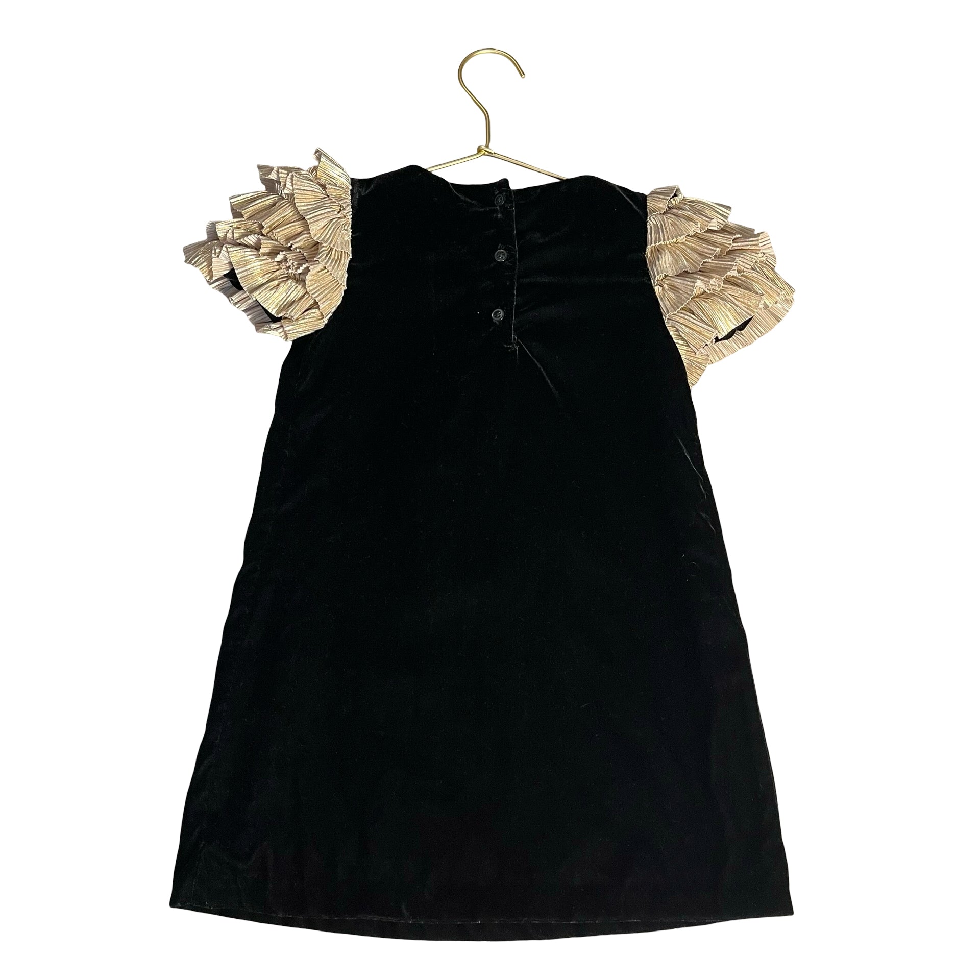 Janie and Jack x Rachel Zoe Black Velvet & Metallic Gold Ruffle Dress - Size 4