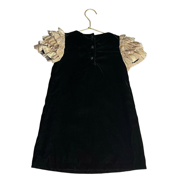 Janie and Jack x Rachel Zoe Black Velvet & Metallic Gold Ruffle Dress - Size 4