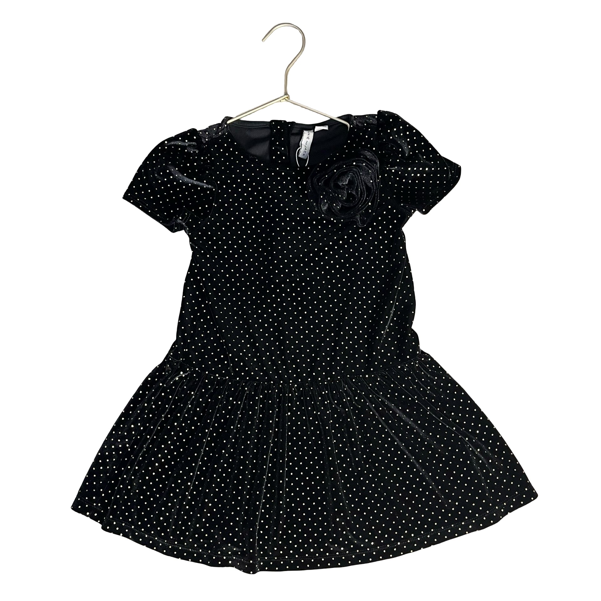 Janie and Jack Black Velvet & Metallic Gold Dot Dress - Size 4