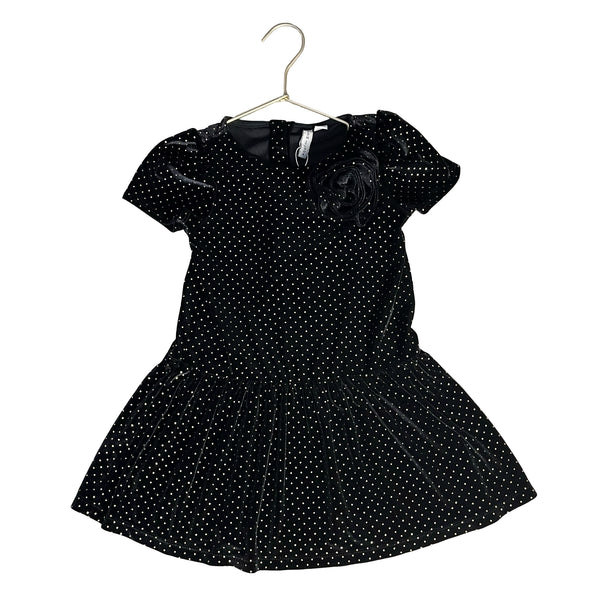 Janie and Jack Black Velvet & Metallic Gold Dot Dress - Size 4