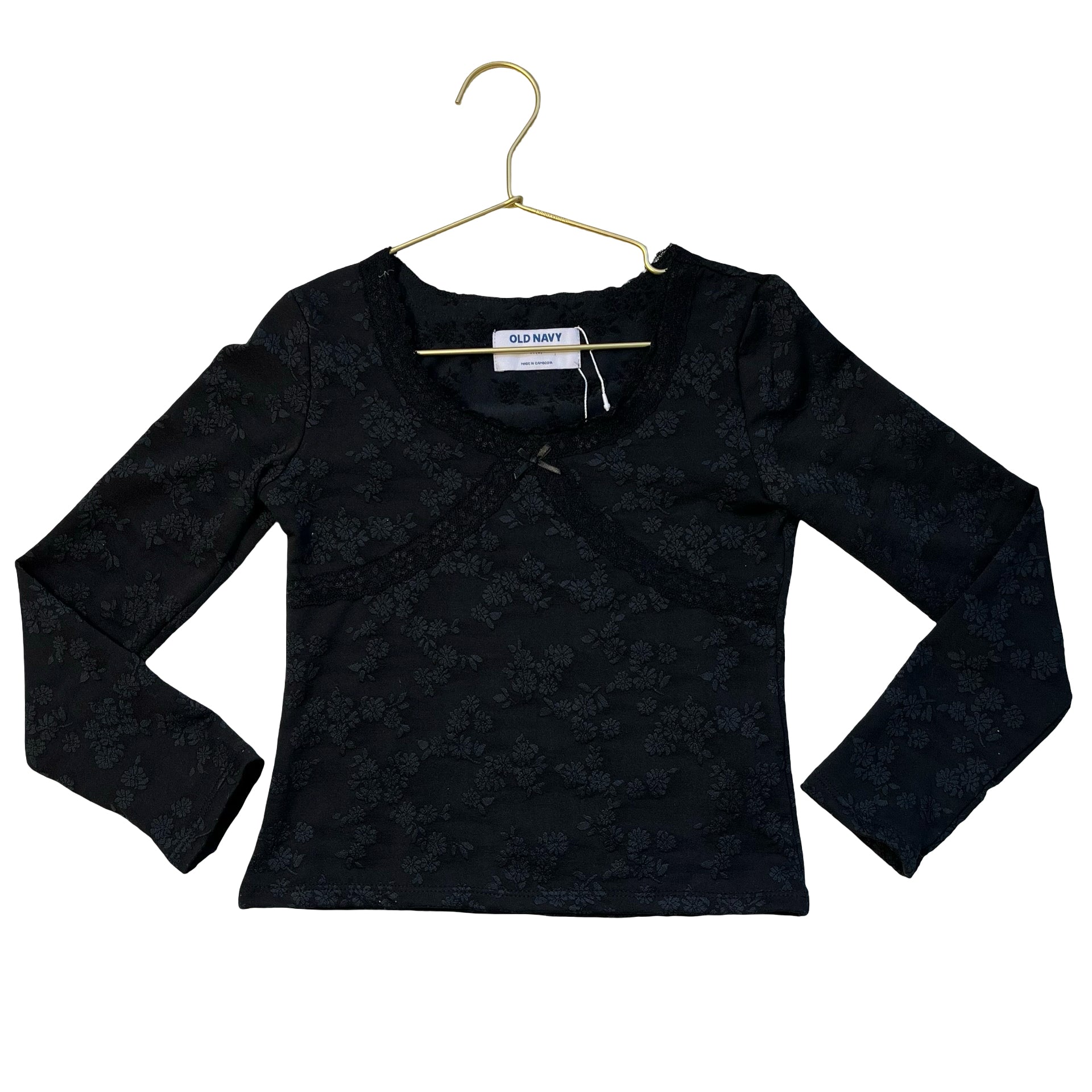 Old Navy Black Floral Lace Trim Top - Size M 8