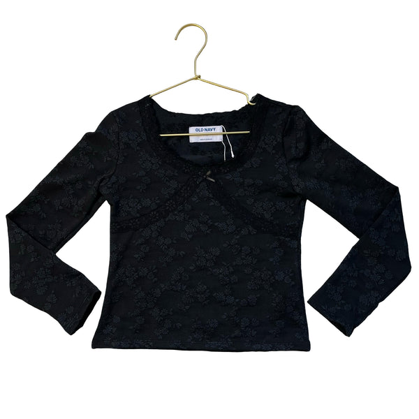Old Navy Black Floral Lace Trim Top - Size M 8