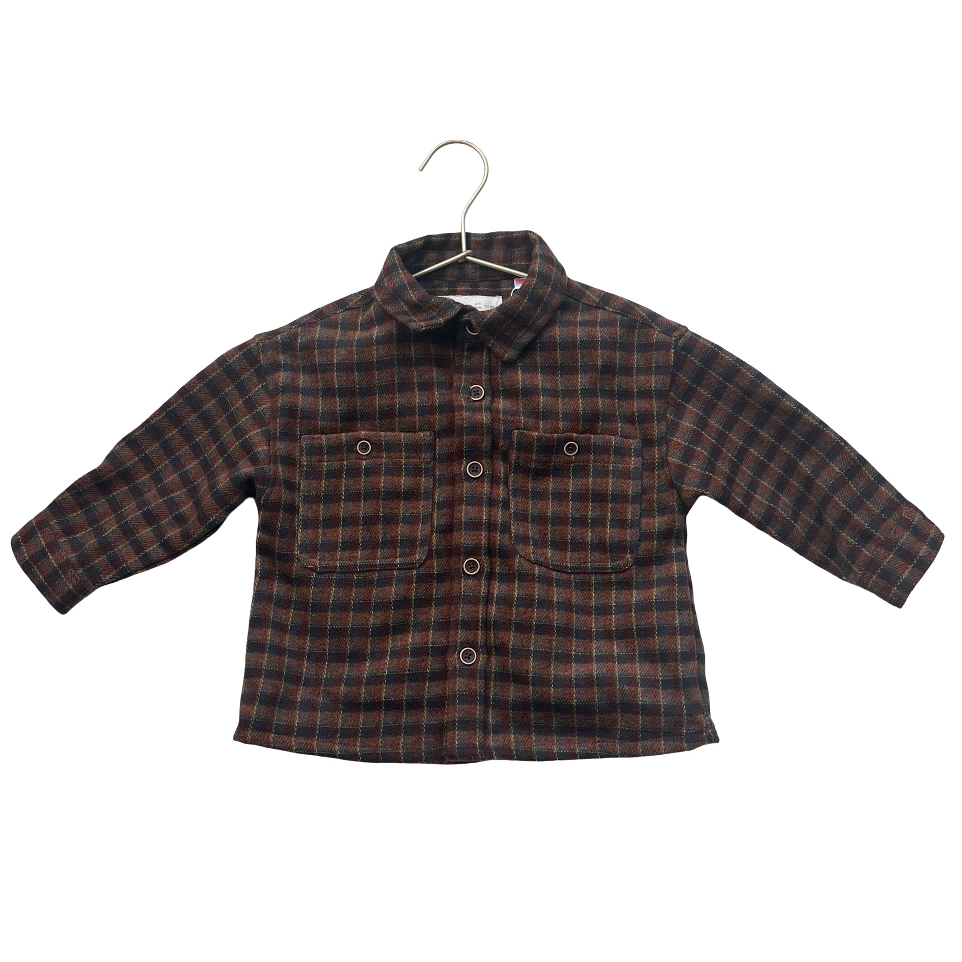 Zara Brown, Navy, Red, Yellow Plaid Flannel Shacket Shirt - Size 1.5Y