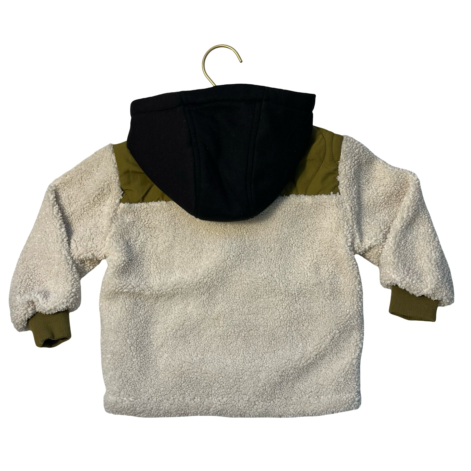 Zara Ivory, Black, Olive Sherpa Hooded Jacket - Size 18-24 Mo