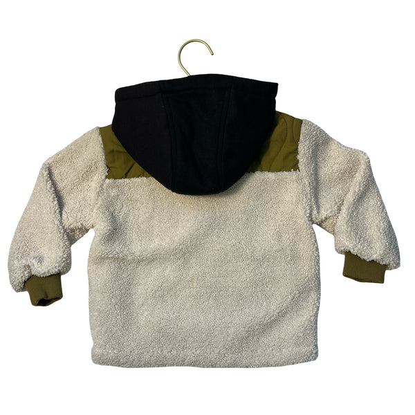Zara Ivory, Black, Olive Sherpa Hooded Jacket - Size 18-24 Mo