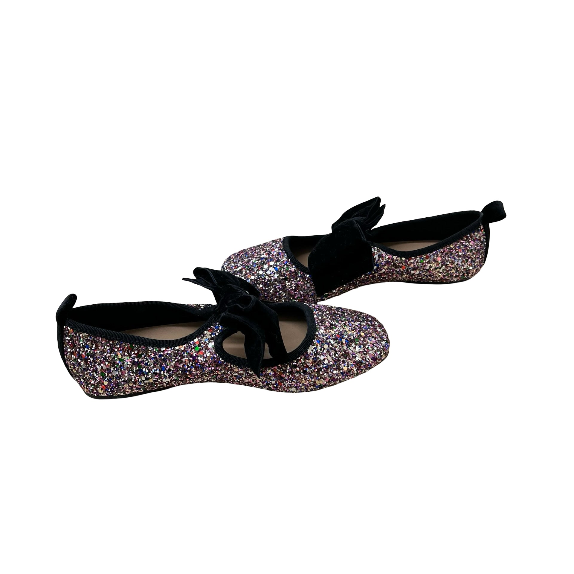 Old Navy Multi-Color Glitter & Black Velvet Bow Shoes - Size 1Y