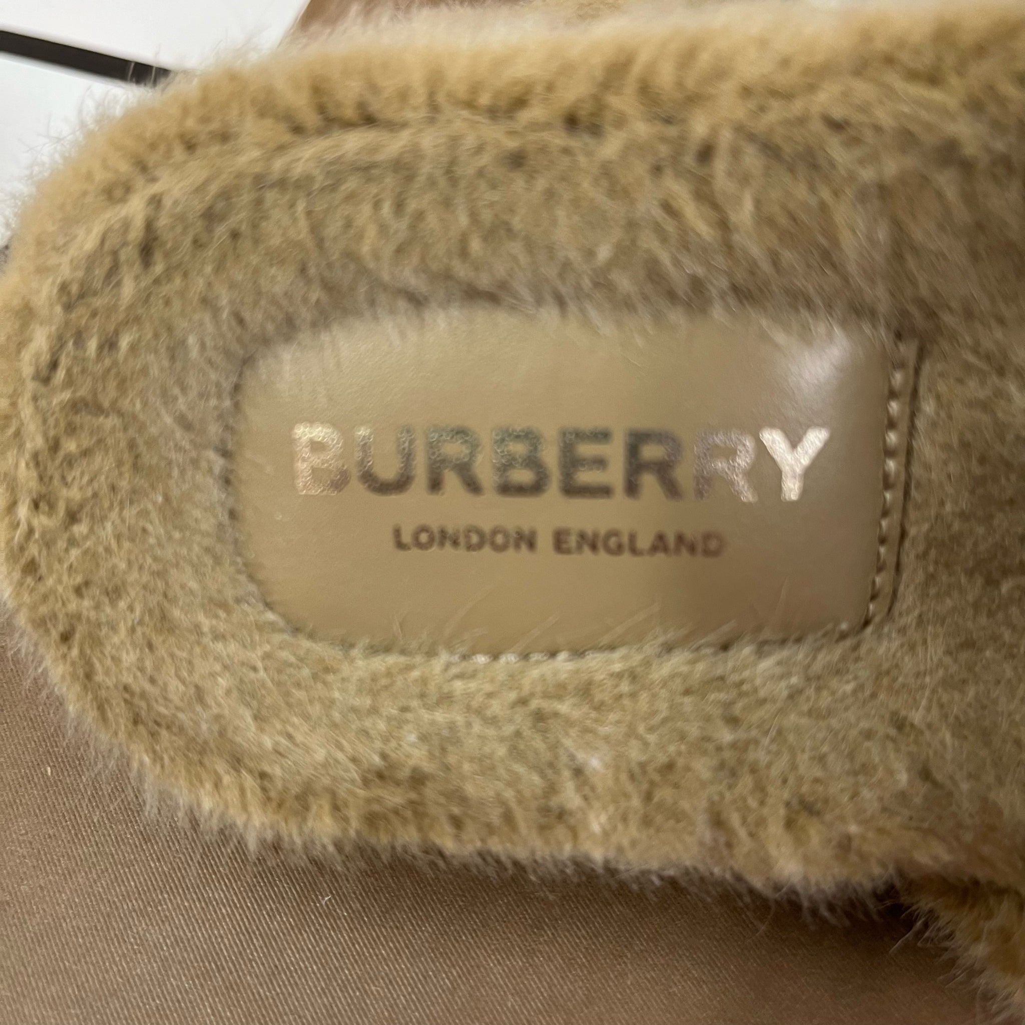 Burberry Hockley Icon Stripe Faux Fur Slides - Size 11 (UK 10 / EUR 28)