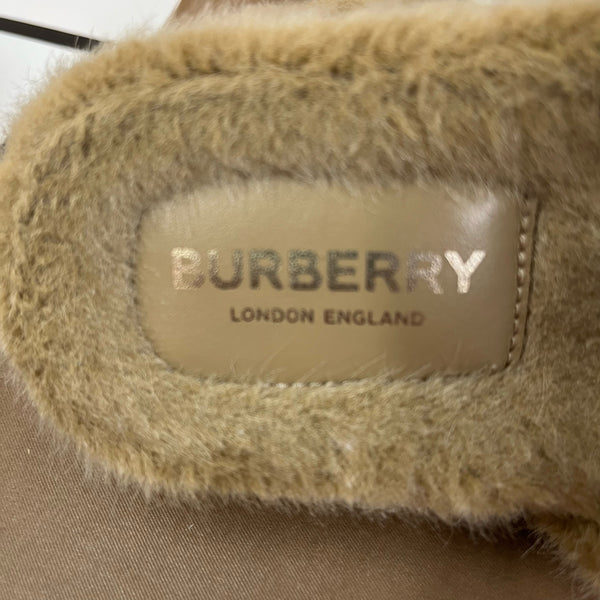 Burberry Hockley Icon Stripe Faux Fur Slides - Size 11 (UK 10 / EUR 28)