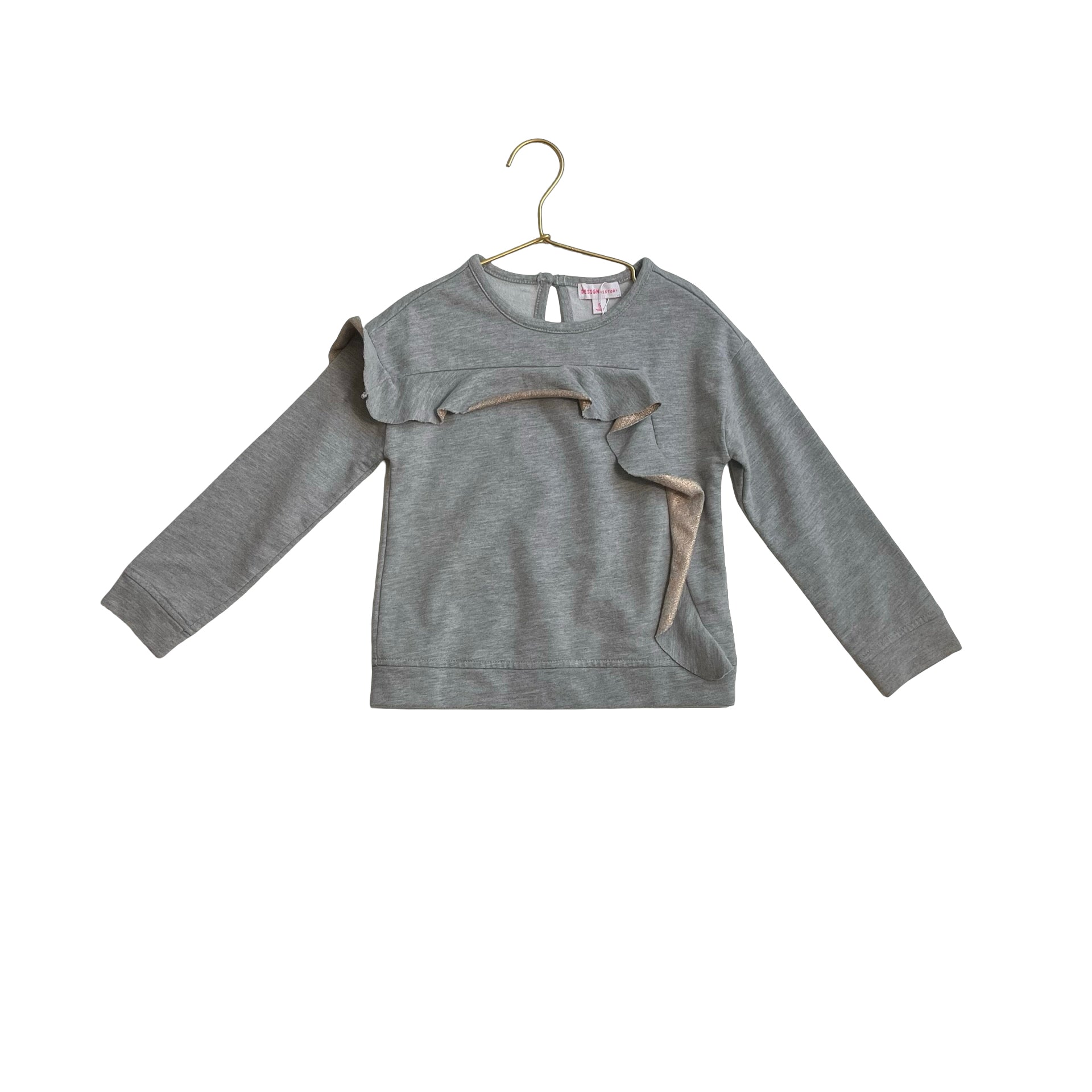 Design History Gray & Peach Metallic Ruffle Light Sweatshirt - Size 5 - Bounce Mkt