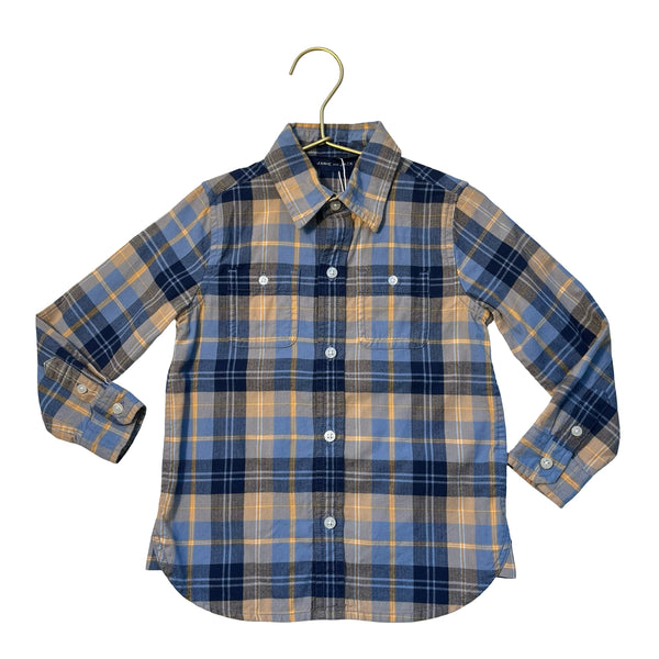 Janie and Jack Blue, Navy, Yellow Plaid Button Down Shirt - Size 3