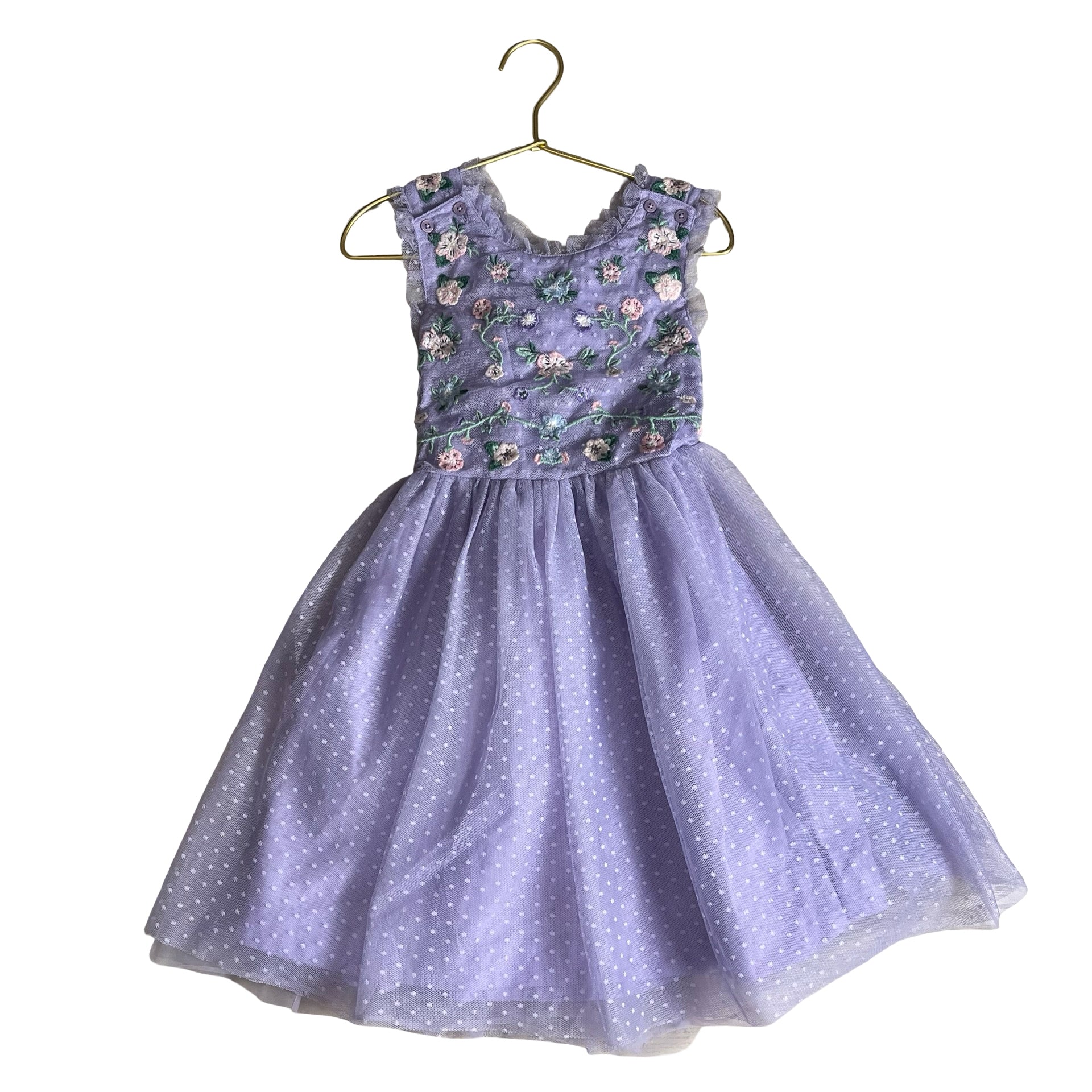 Mini Boden Lavender Embroidered Flower Tulle Dress - Size 6-7Y