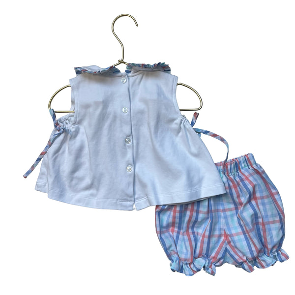 Stitchy Fish White & Plaid Sailboat Top & Bubble Shorts Set - Size 9 Mo