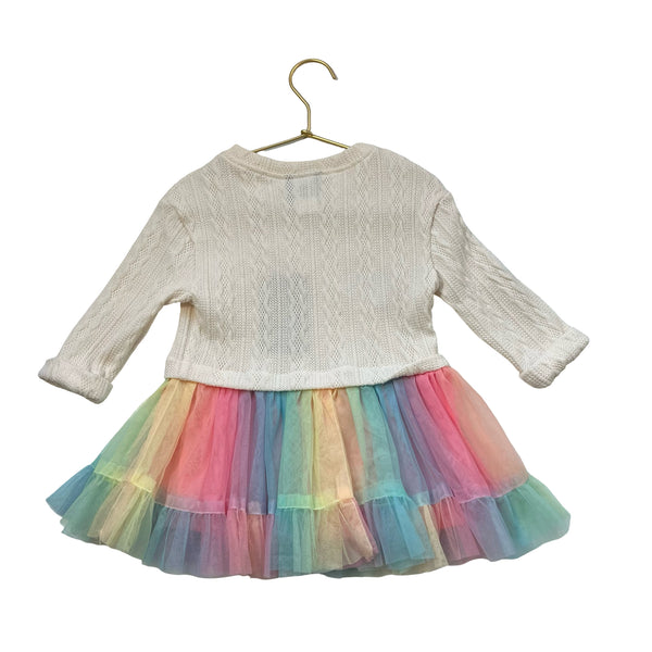 Rare Editions Ivory Cable-Knit & Pastel Tulle Dress - Size 2T