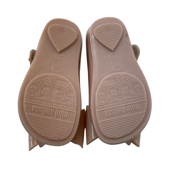 Mini Melissa Peach & Rose Gold Bow Shoes - Size 5
