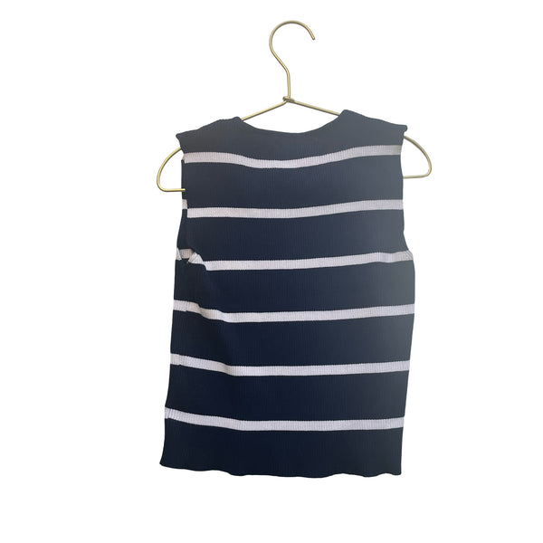 Zara Navy & White Striped Ribbed Top - Size 9-10