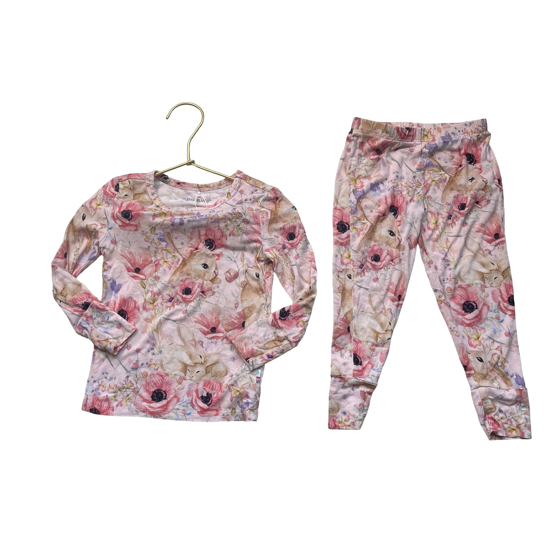 Posh Peanut Peach Floral & Bunny PJ Set - Size 2T