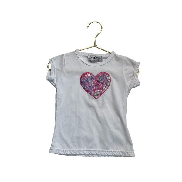 Dori Creations White & Pink Iridescent Heart Tee - Size 2 - Bounce Mkt