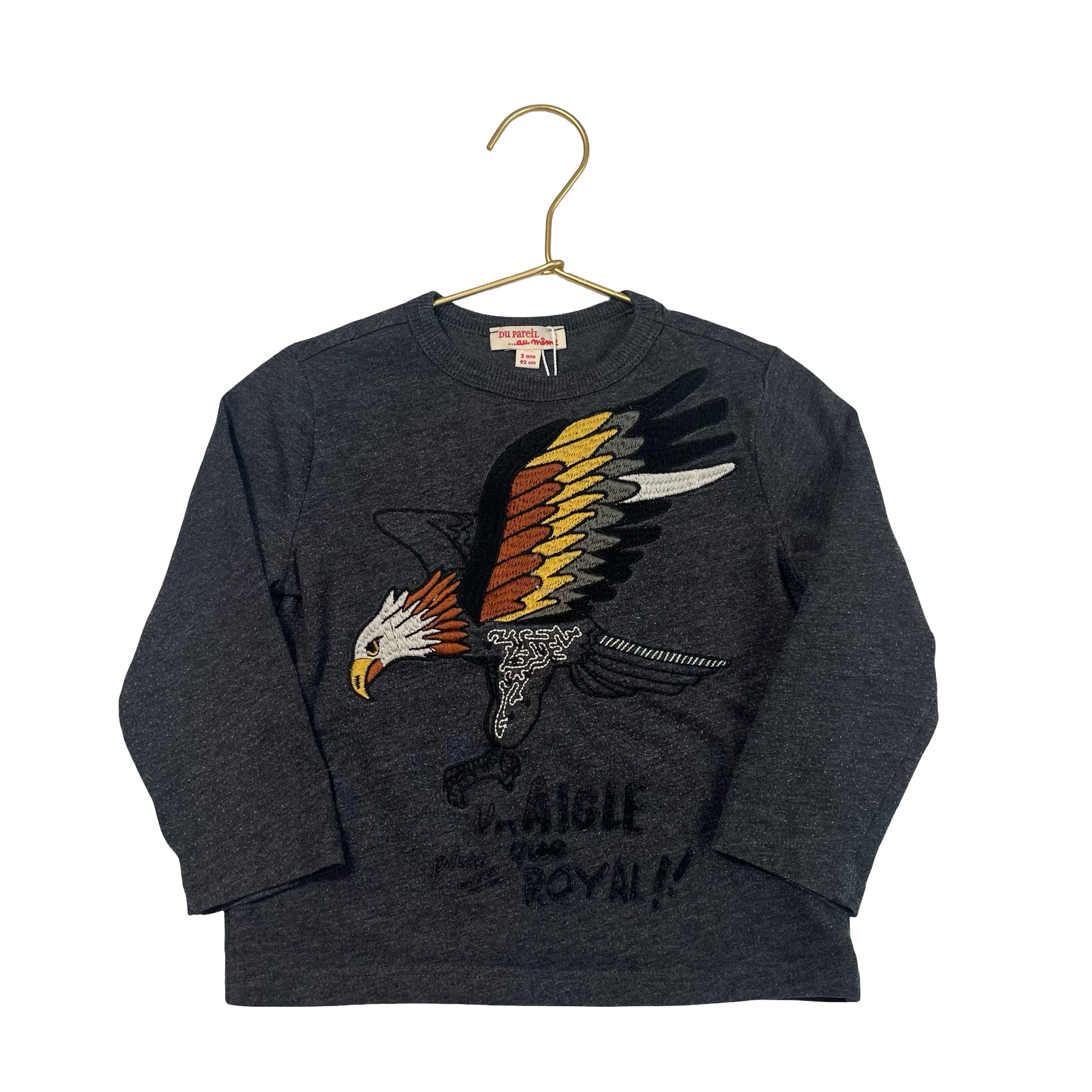 Du Pareil Au Meme Dark Gray Embroidered Bird Shirt - Size 2A - Bounce Mkt