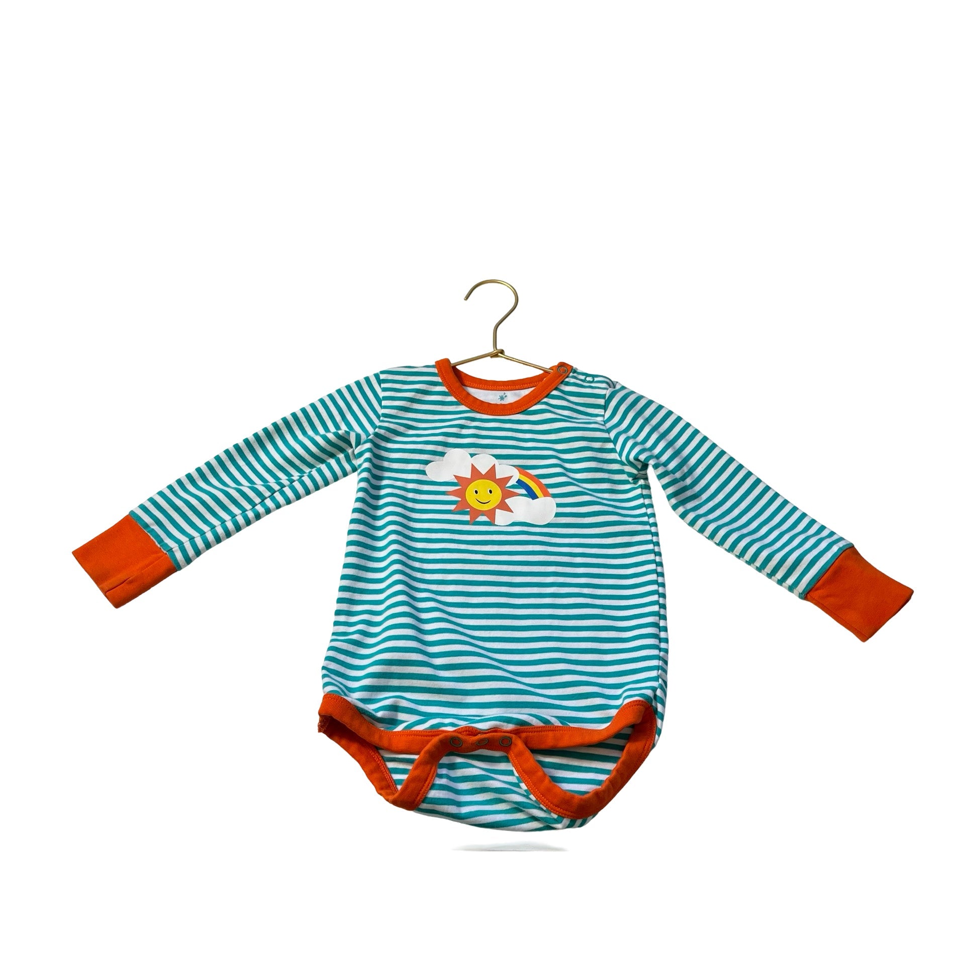 Ducky Zebra Teal Striped Sun & Rainbow Onesie Shirt - Size 18 - 24 Mo - Bounce Mkt