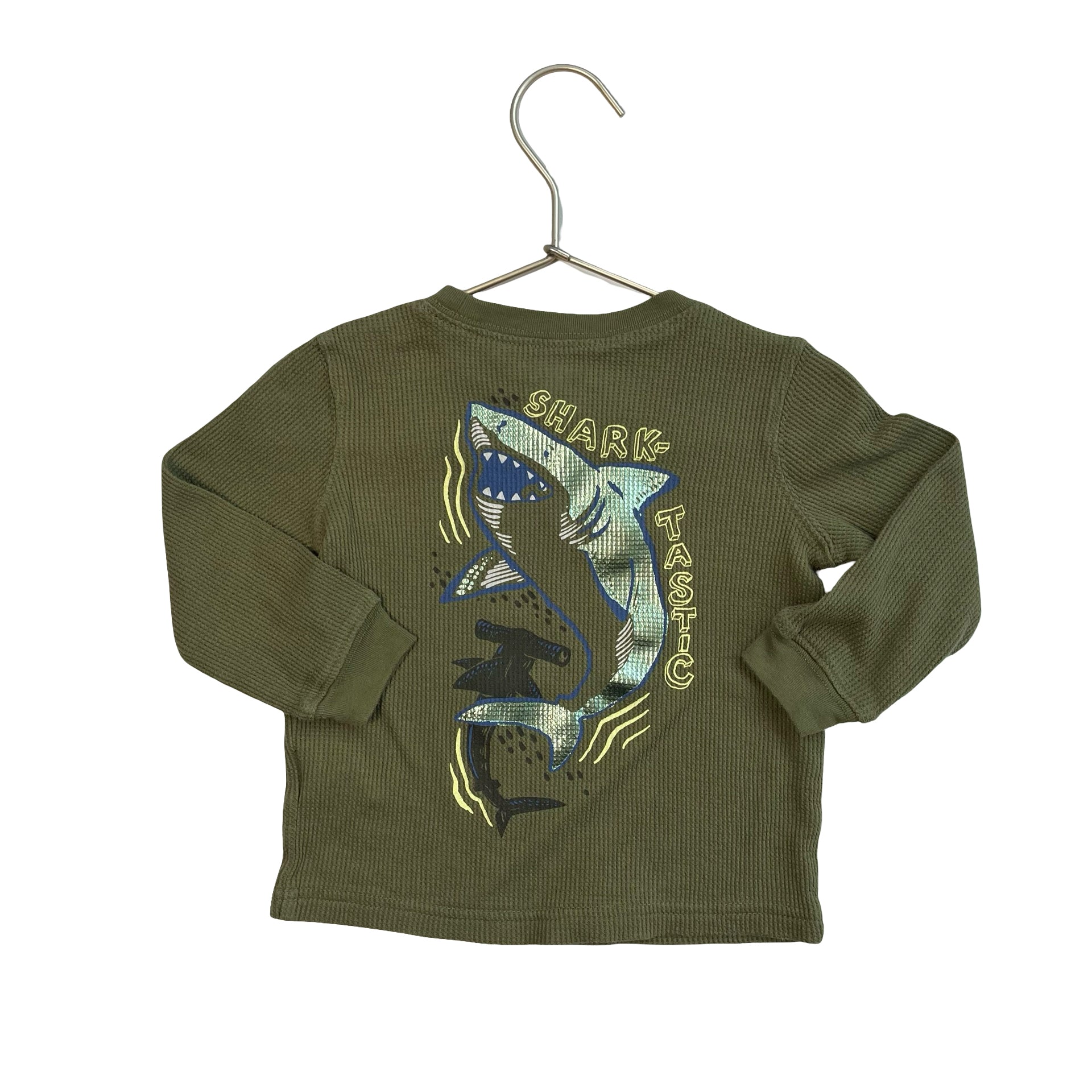 Carter's Olive Waffle 'Sharktastic' Graphic Shirt - Size 18 Mo
