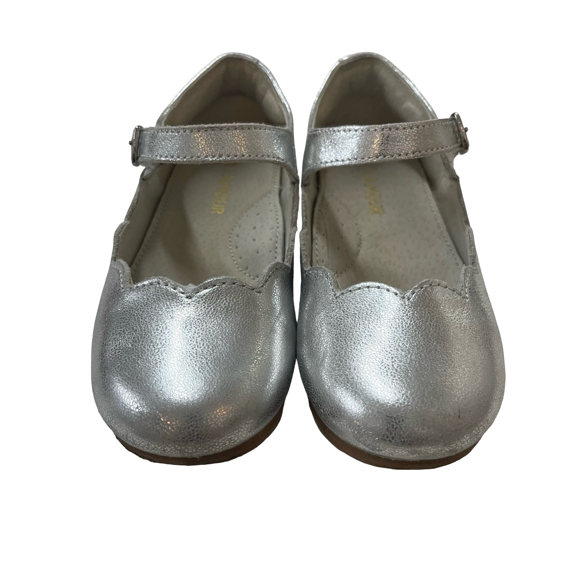 L'Amour Leather Silver Metallic Mary Jane Shoes - Size 1Y Big Kid