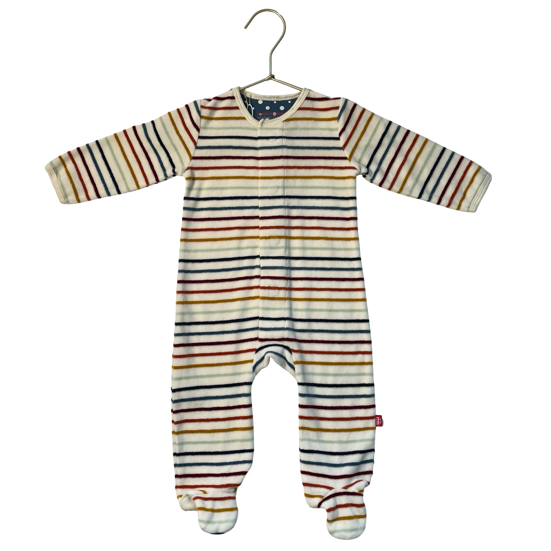 Magnetic Me Ivory & Multi-Color Stripe Velour One Piece - Size 3-6 Months