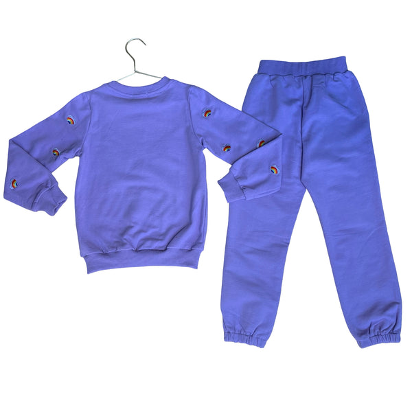 Lola & The Boys Lavender Embroidered Rainbow Heart Joggers & Sweatshirt Set - 6