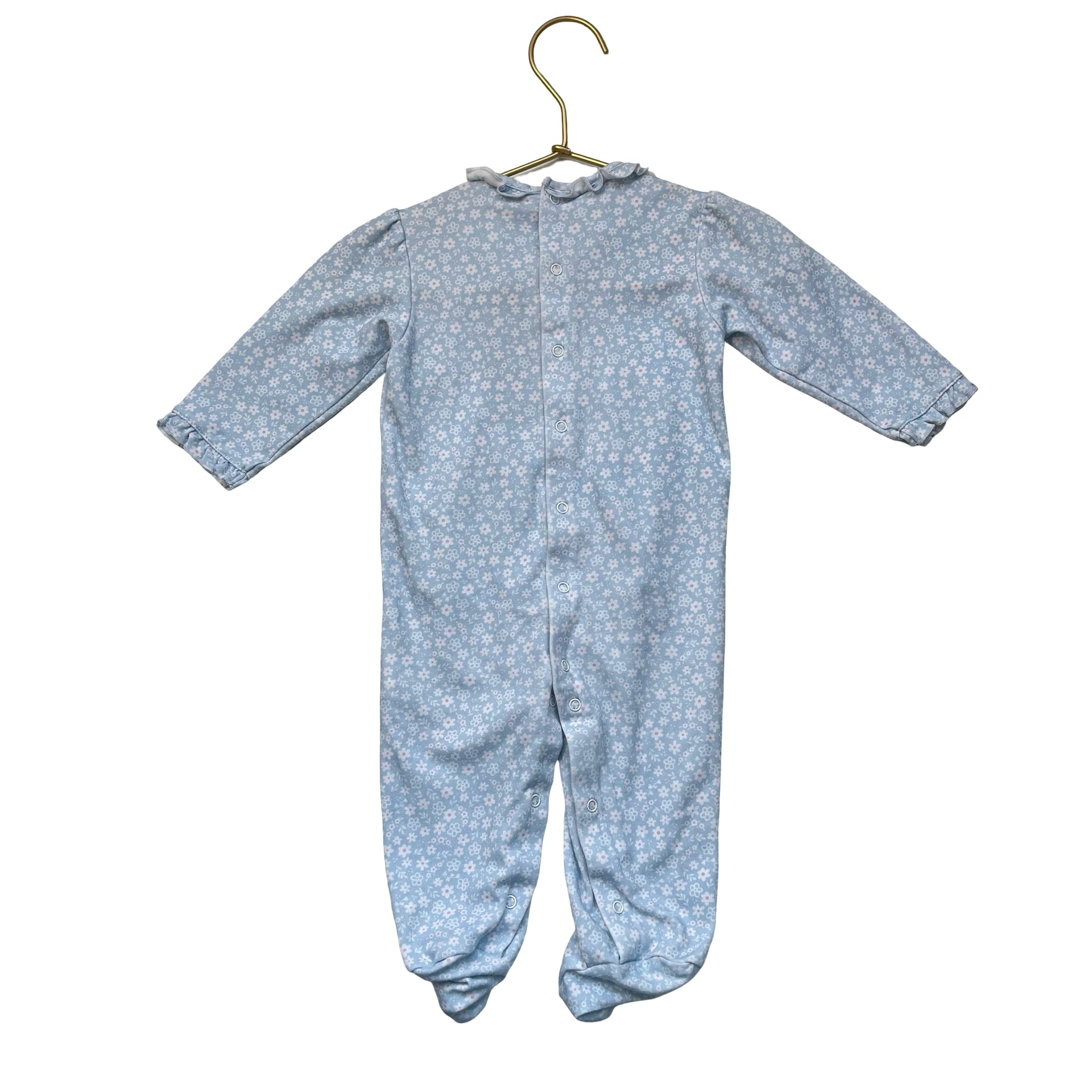 Kissy Kissy Light Blue Floral Smocked Footed One-Piece - Size 6-9 Mo