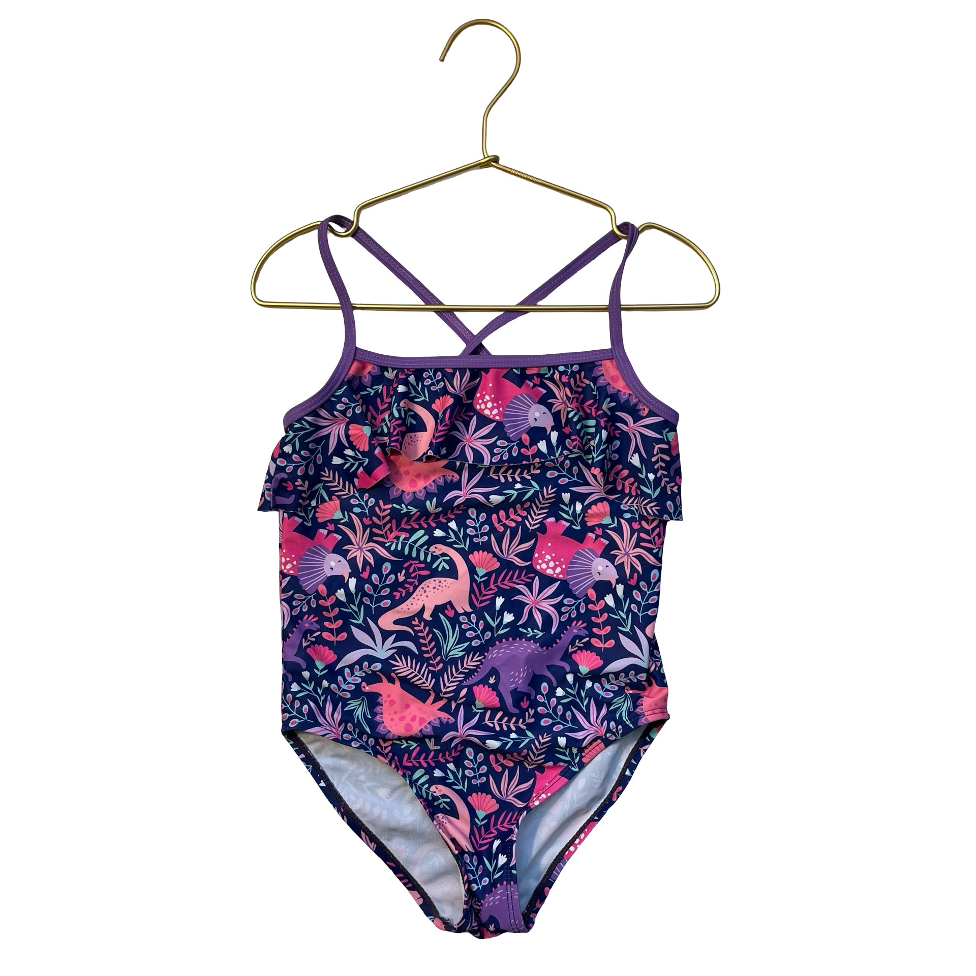 Andy & Evan Navy, Purple, Pink Dino Print Swim Suit - Size 5