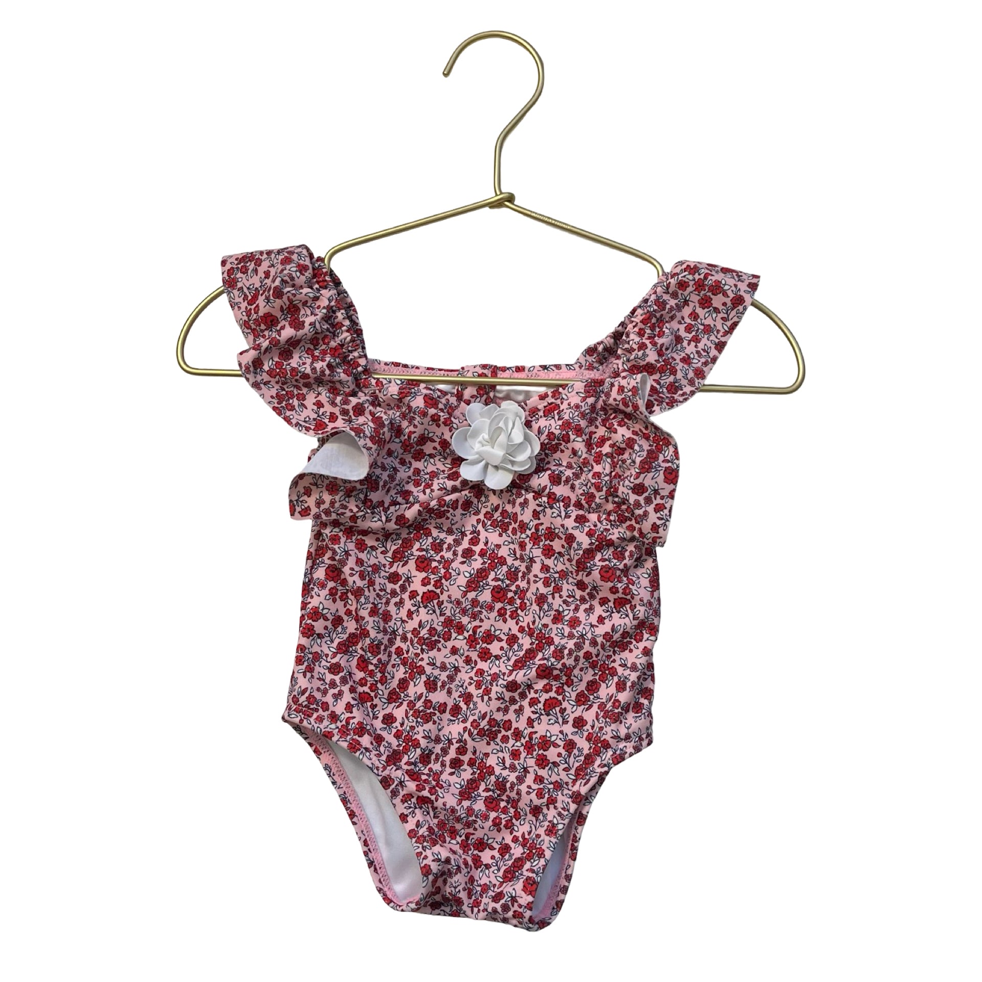 Janie and Jack Pink & Red Floral Swimsuit -  Size 6-12 Months