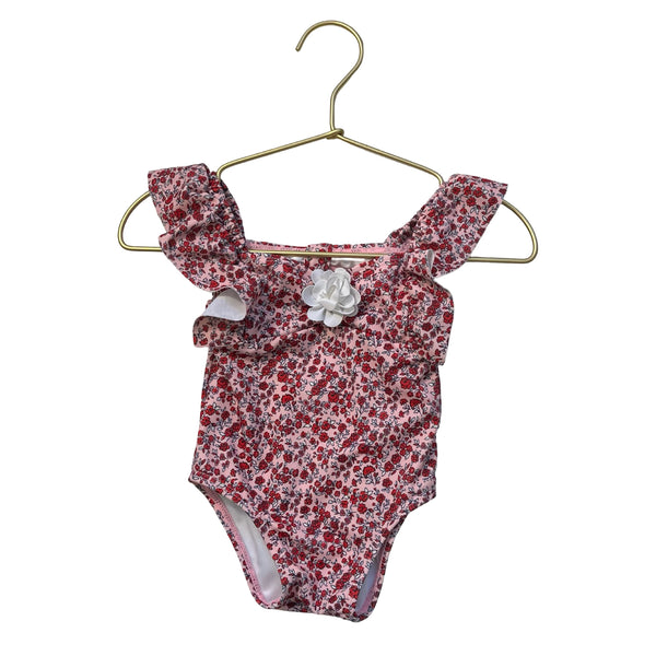 Janie and Jack Pink & Red Floral Swimsuit -  Size 6-12 Months