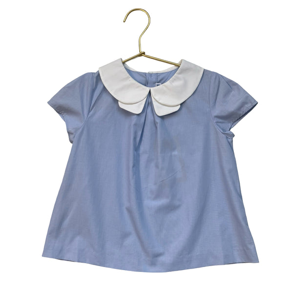 Jacadi Light Blue & White Collar Blouse - Size 4A