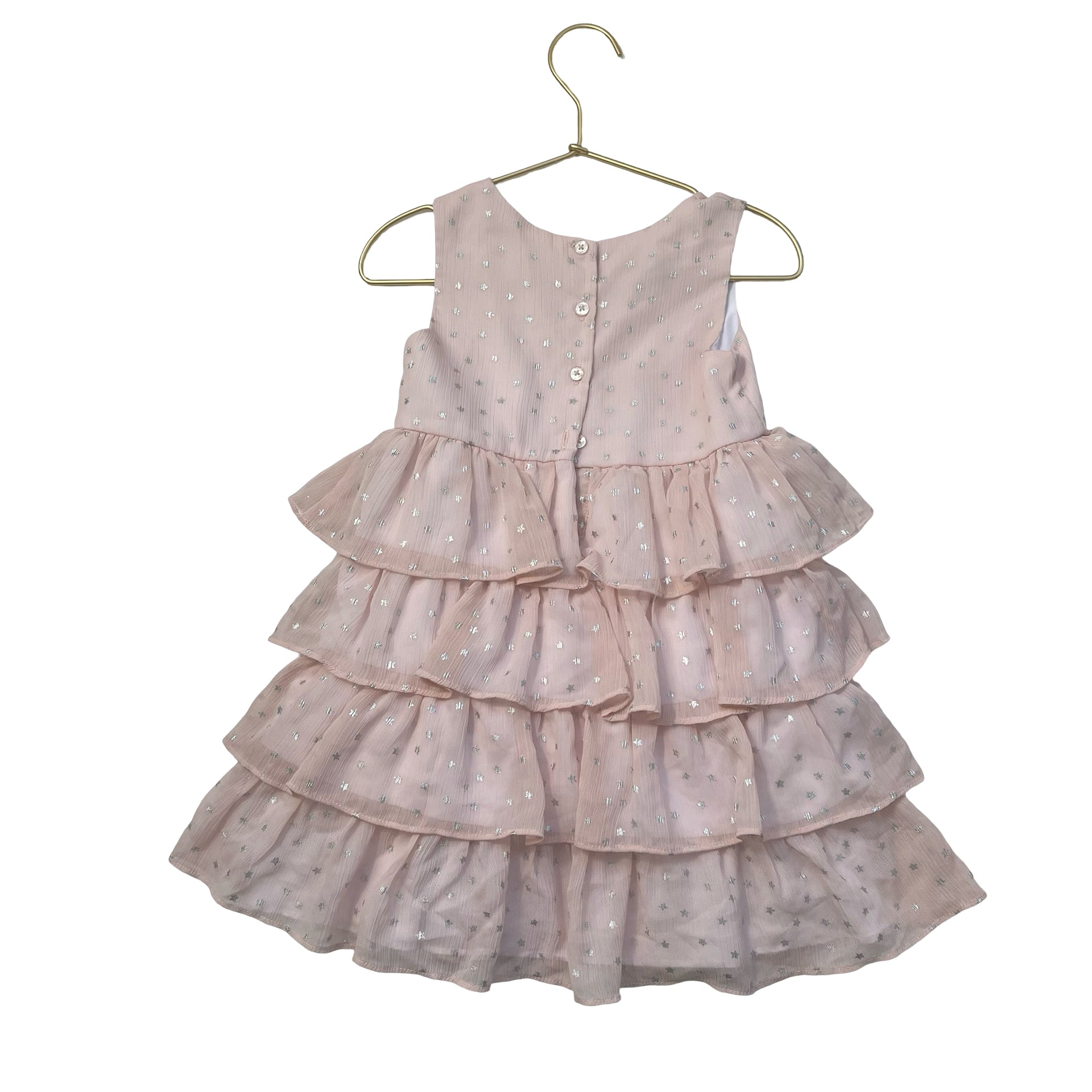 Pippa & Julie Pink & Silver Star Chiffon Sleeveless Dress - Size 4