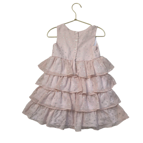 Pippa & Julie Pink & Silver Star Chiffon Sleeveless Dress - Size 4