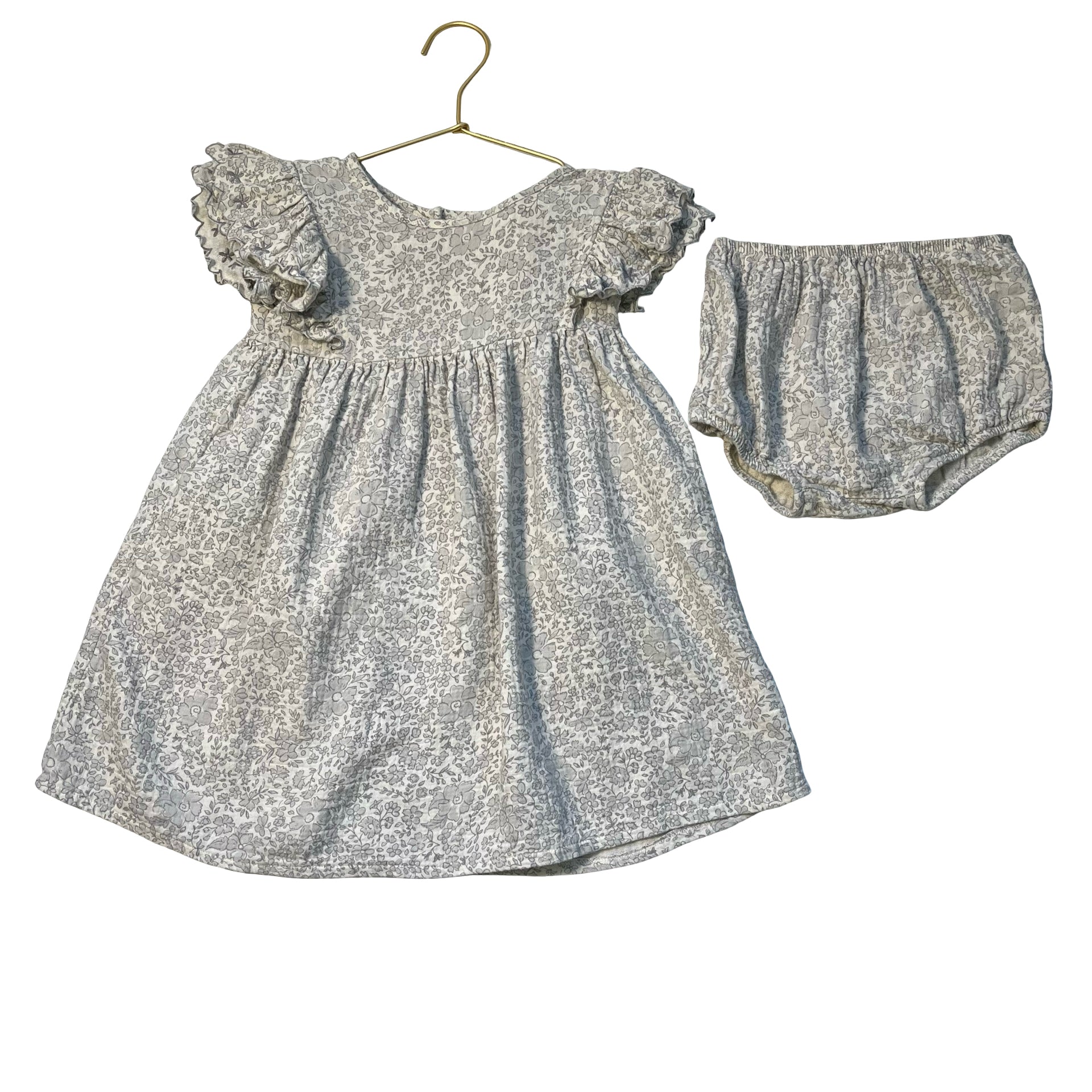 Quincy Mae Ivory & Gray Floral Dress & Bloomers - Size 4-5Y