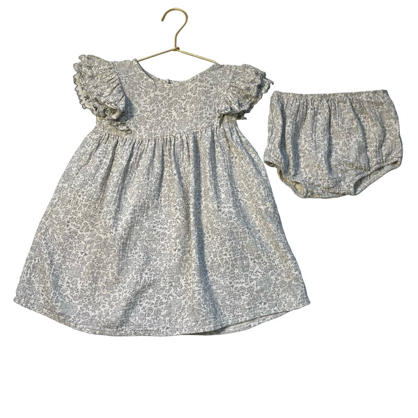 Quincy Mae Ivory & Gray Floral Dress & Bloomers - Size 4-5Y