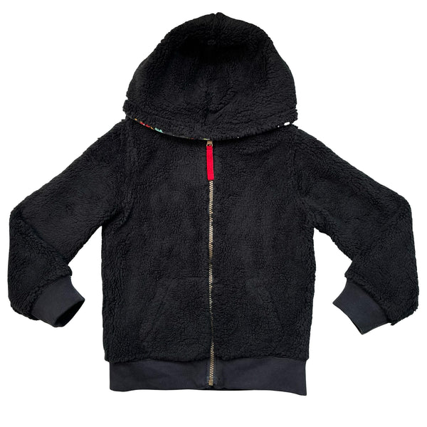 Lands' End Reversible Black Sherpa & Space Zip-Up Hooded Sweatshirt - XS 4-5
