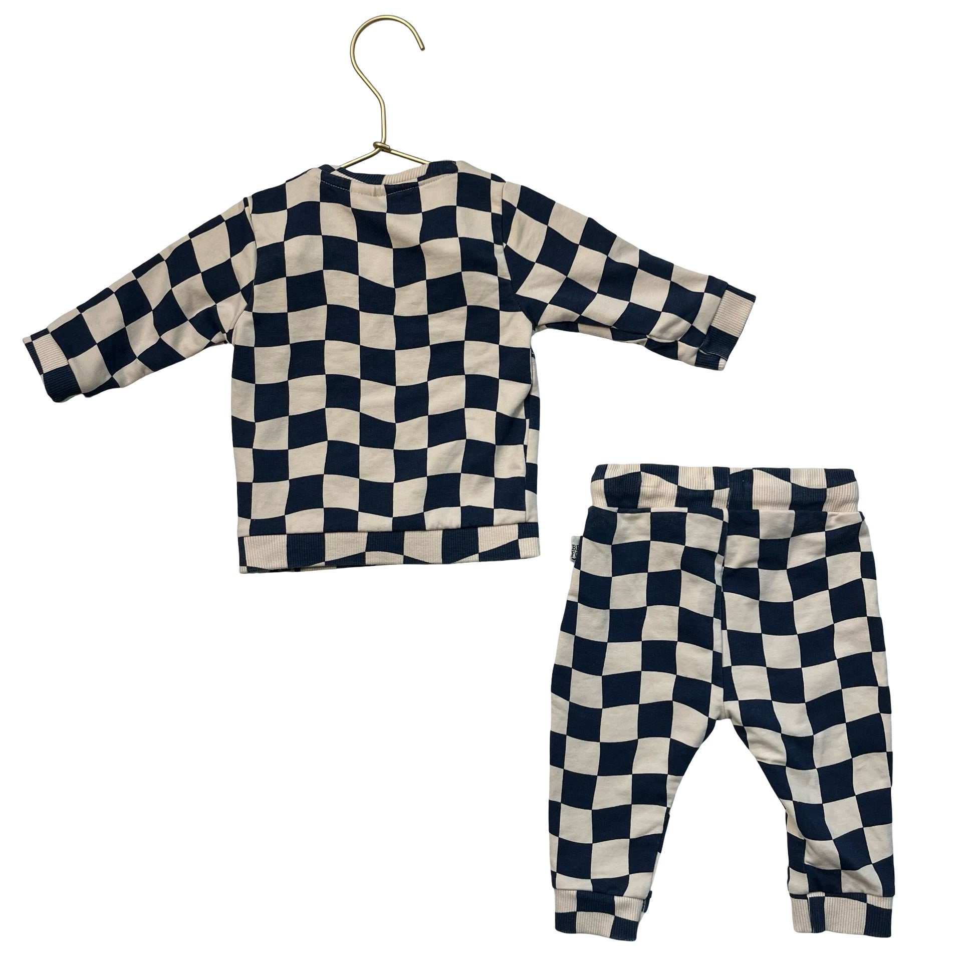 Babyface Navy & Ivory Check Top & Joggers Set - Size 62 (1-3 Mo)