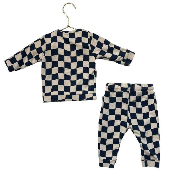 Babyface Navy & Ivory Check Top & Joggers Set - Size 62 (1-3 Mo)