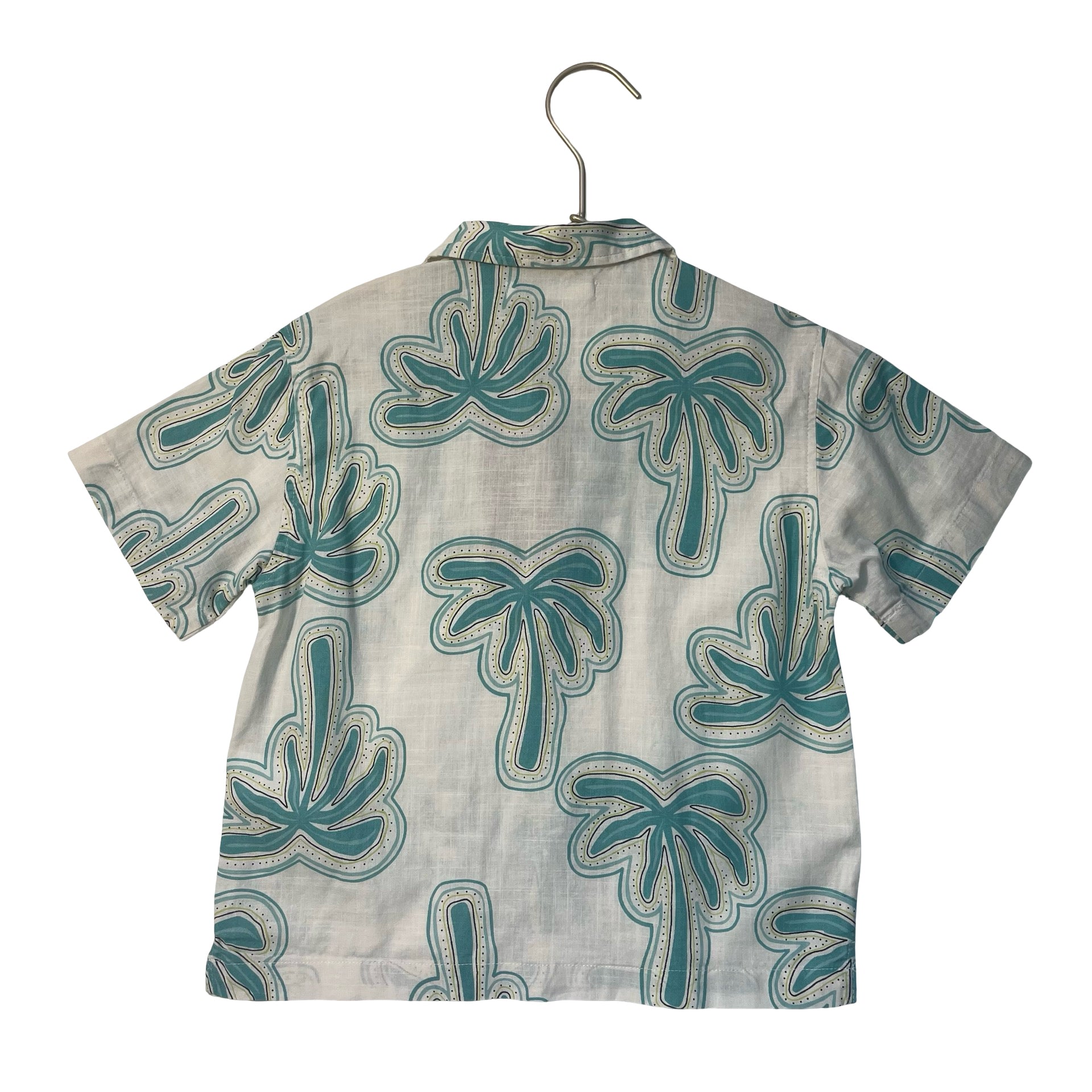 Zara Ivory, Teal, Yellow Palm Tree Button Down Shirt - Size 3